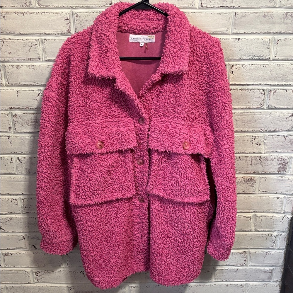 English Factory Button Up Teddy Jacket Size Medium